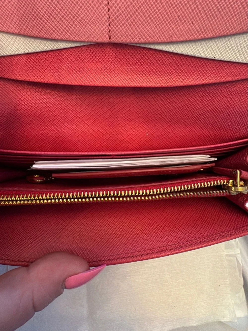 Prada Pink Saffiano Leather Continental Wallet with Gold Logo